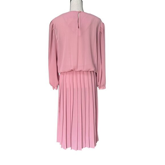 VTG Lisa II Pink Pleated Midi Dress Lace Collar USA Made Sz 14/16 Cottage Core - Picture 4 of 6